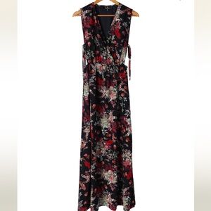 Lulus Navy Floral Maxi Dress Small Open Side Tie Detail